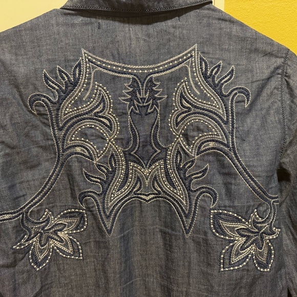 Chelsea & Violet Blue Denim Western Stitched Embroidered Dress Sz S - Picture 9 of 11